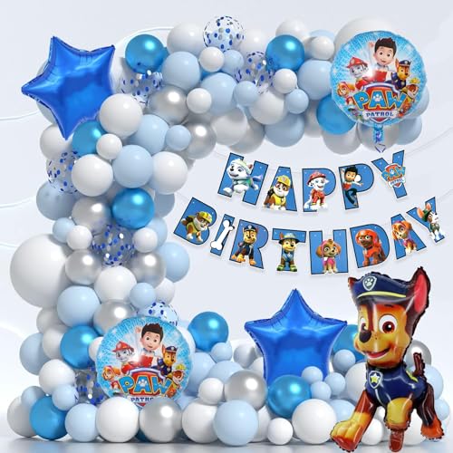 Image of Rozi Decoration Paw Patrol Theme Balloons Garland Decorations Combo Kit for Boys, Girl Birthday Parties Decorations, Happy Birthday Decoration Paw Patrol Dog Theme Birthday Decor Pack of 66 Pcs