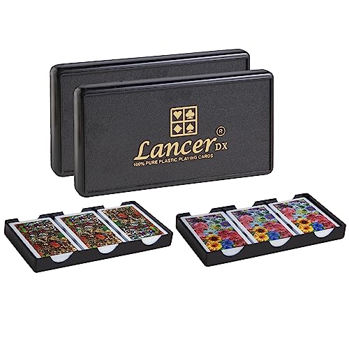 Image of LANCER DX Plastic Playing Cards (Set of 6), Bridge Size, Multicolor Cards Packed in Three Piece PVC Containers, Cards for All Ages Used for Card Games, Poker and Rummy