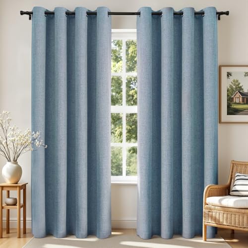 Image of Joydeco Blackout Curtains 63 Inches Long 2 Panels Burg, Room Darkening Curtains for Bedroom, 100% Black Out Textured Thermal Drapes Privacy Protection 2 Panels Set(W52 x L63 Inch, Sky Blue)