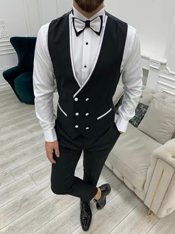 SHUZHXLZANGY Men Slim Fit Tuxedo Suit 3 Piece Double Breasted Suits for Men Wedding Prom2