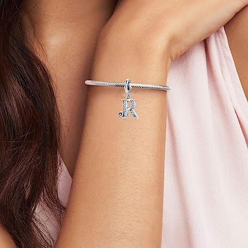 دلايات من الفضة الاسترلينية عيار 925 لأساور باندورا بخرز الحروف الأبجدية الأولى، هدية مجوهرات للنساء، مصنوعة من الزركونيا المكعبة