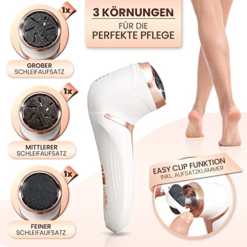 Foto von GRUNDIG Hornhautentferner elektrisch Hornhaut entfernen - schnell schöne Füße - Fußpflege Set mit Hochleistungsakku I IPX7 Fuß Pedi Pediküre (Hornhautentferner), Weiß