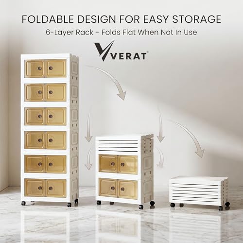Image of VERAT Double Door Plastic Wardrobe for Storage /Kitchen Cupboard /Versatile and Sturdy Almirah for Clothes /Storage Organizer /Closet for Bedroom /Living Room /Laundry Room /Study (White, 6 Pack)