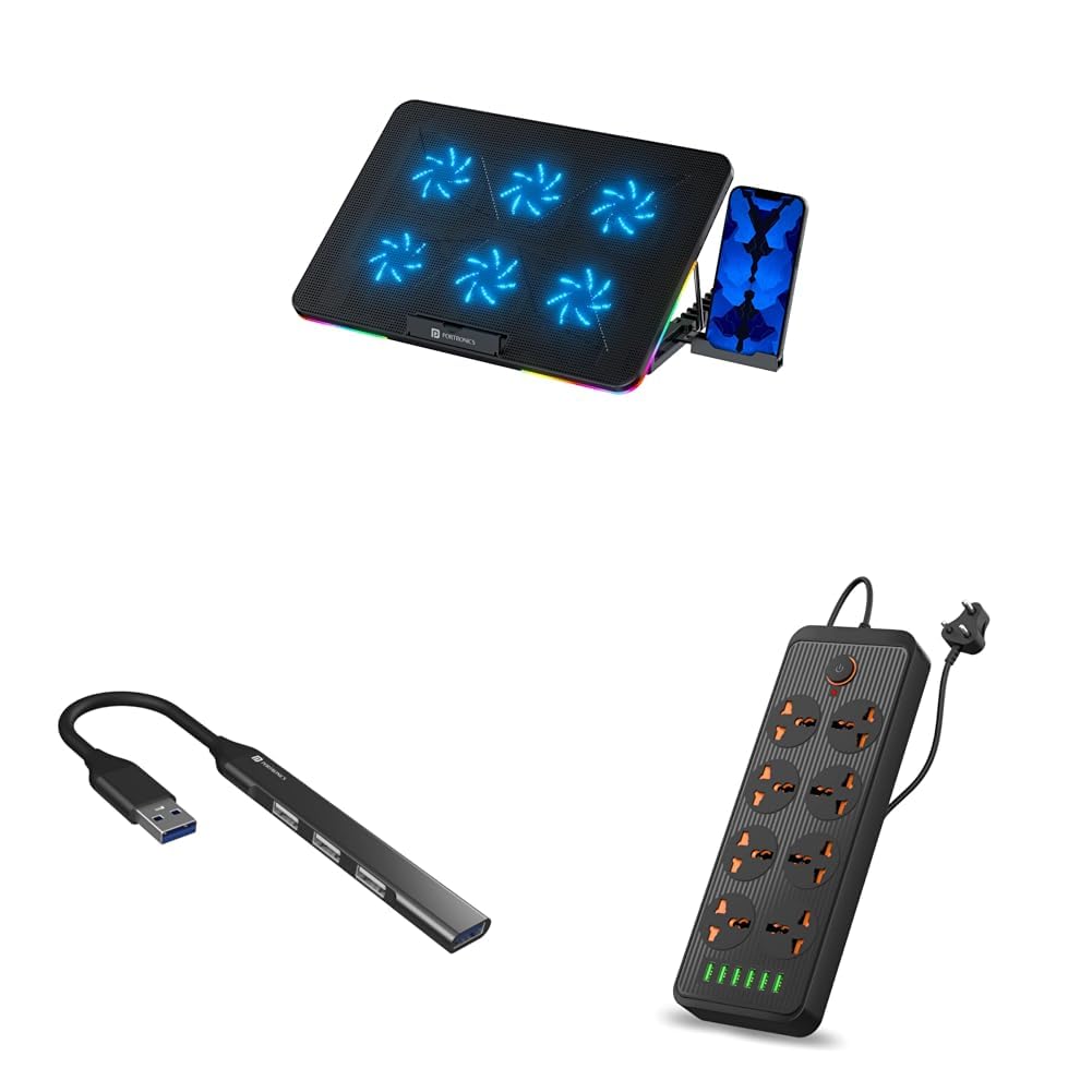 Portronics My Buddy Air Cooling Pad Laptop Stand with 6 Cooling Fans, RGB Lights, 7 Adjustable Heigh