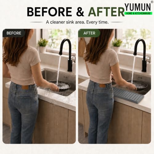Image of Yumun Sink Splash Guard In Kitchen, Silicone Sink Edge Protector (Grey)