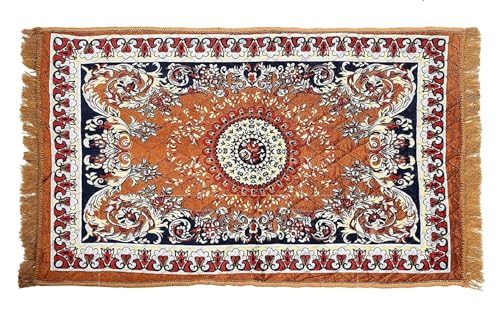 Image of Velvet Pooja Aasan Floor Mat for Prayer & Meditation Sitting Multipurpose Mat in Golden Color, Size 2.5x4 Feet