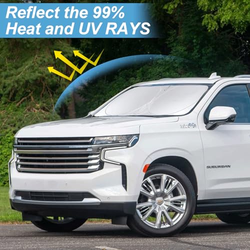 Image of Windshield Sunshade for Chevrolet Suburban 2015-2018 2019 2020 Sun Visor | Custom Fit Chevy Suburban Accessories Foldable Front Window Shield Windshield Cover Sun Protector