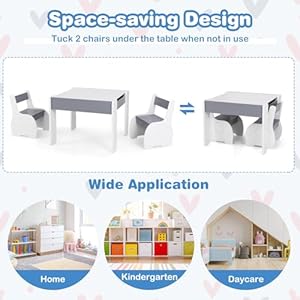 Costzon kids table and chair set 4 in 1 wooden activity table 2 chairs with detachable blackboard for arts crafts drawing reading storage 3 pcs toddler table and chairs for boys girls gray  urban country home decor