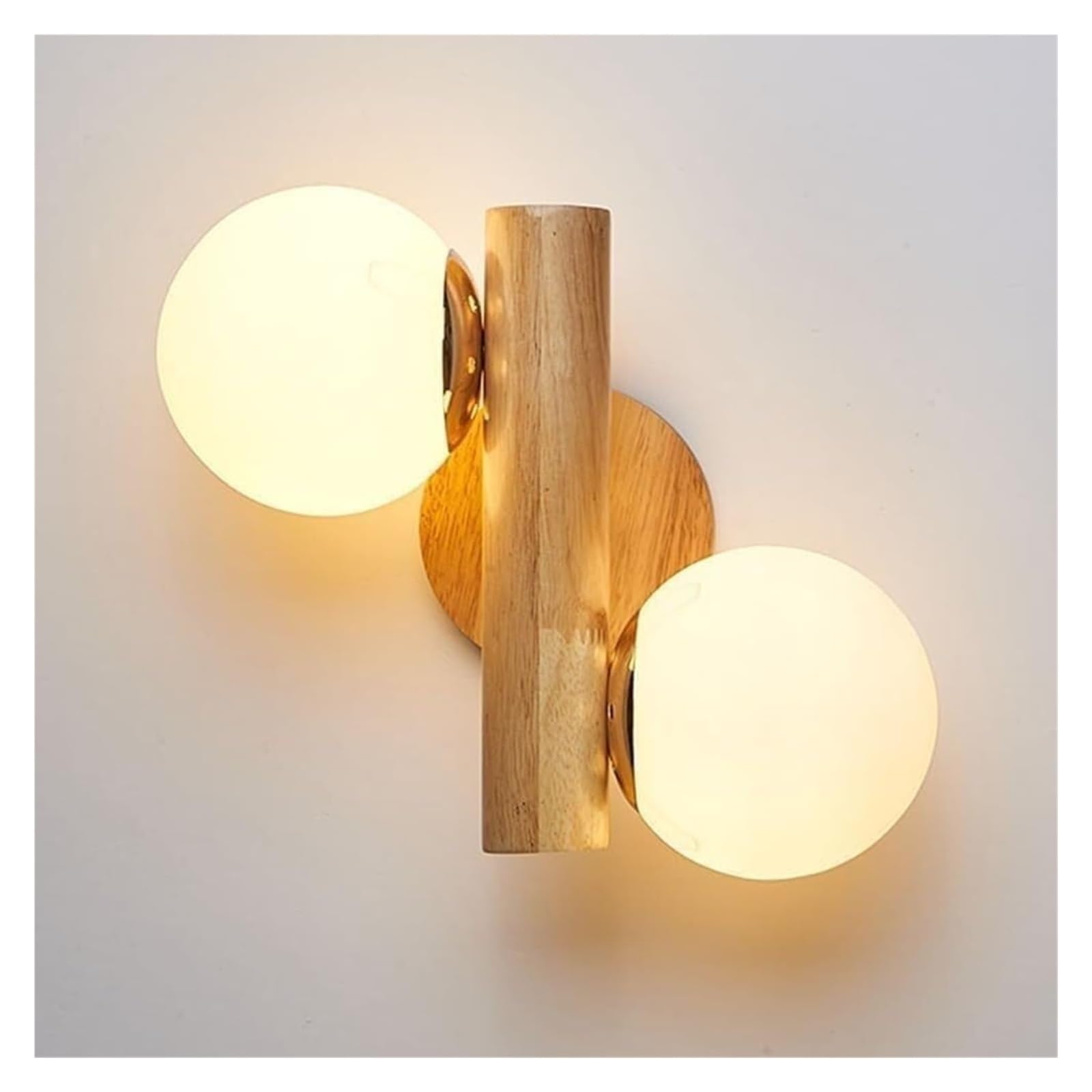 VDOQTLJT Milk White Glass Wall Lamp - Light Retro Wooden E27 Sconce Compatible with Bedroom Bedside Lamps sconces