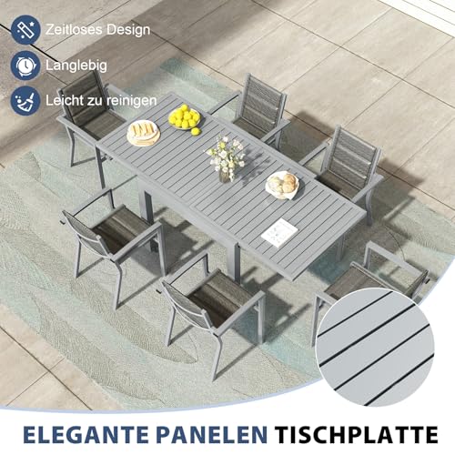 Devoko Mesa De Jardín Extensible,80 X 80 X 75 Cm,Mesa Exterior Extensible Aluminio,Muebles De Jardín para Balcones Y Terrazas, Se Extiende hasta 160 Cm, Gris Claro, Gris Claro - imagen 6