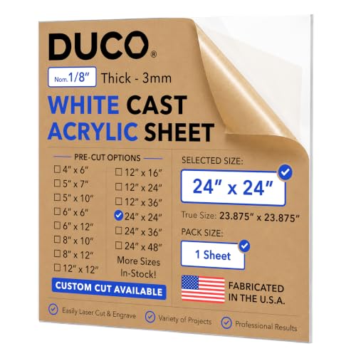 Duco 1/8" Sign White Cast Acrylic Sheet, 24"x24" Plexiglass Sheet, 1 Pack