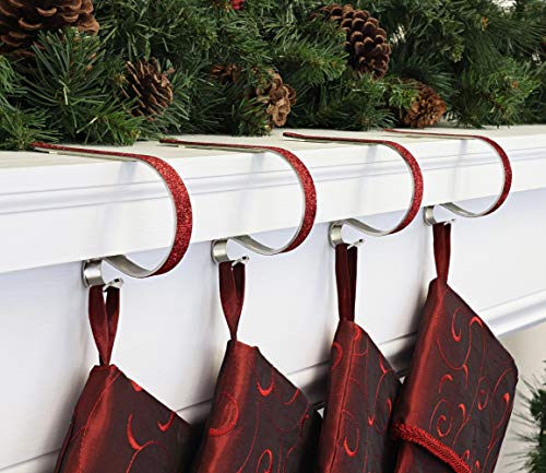 Haute Decor The Original Mantleclip® Stocking Holder - 4 Pack (Glitter Red) #TOP1