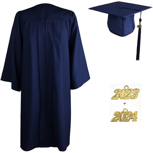 Matte Graduation Gown Cap with Tassel Set 2023 & 2024 Year Charm for College High School Graduates