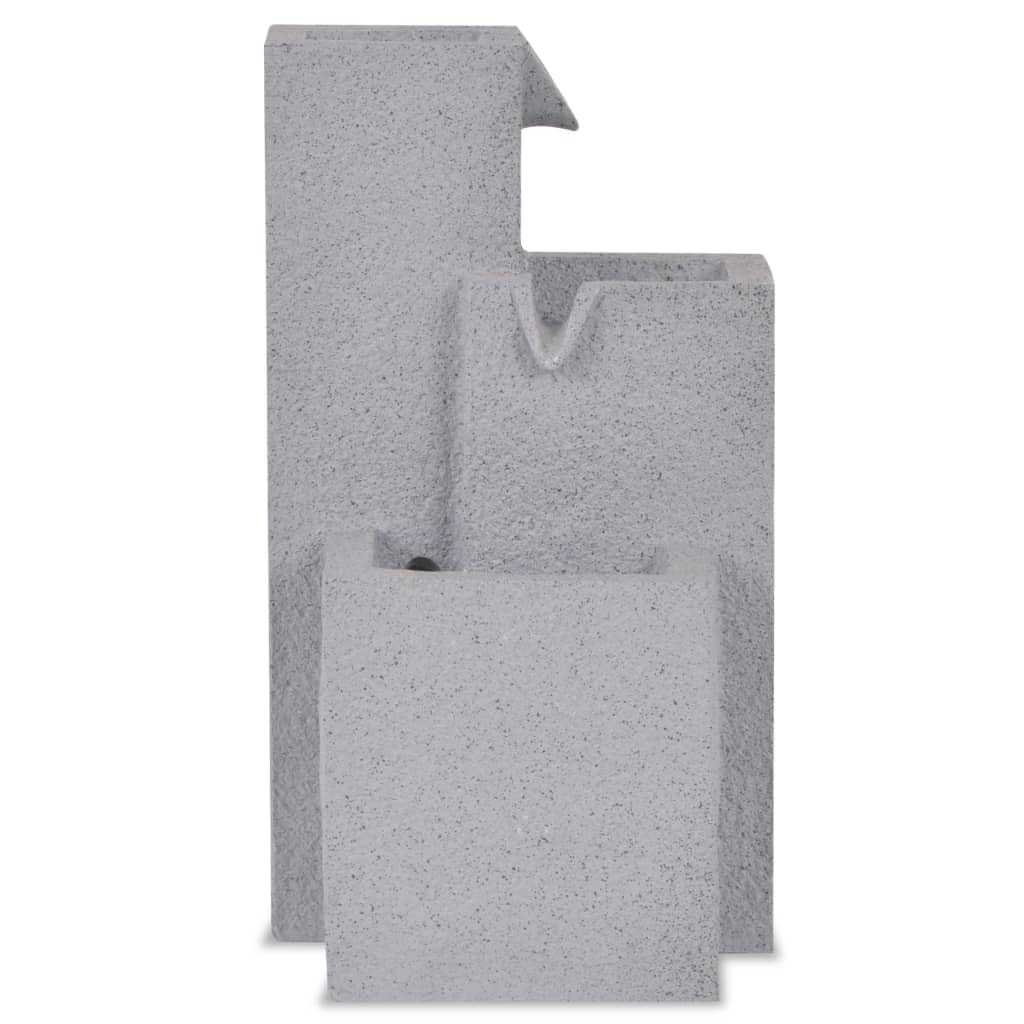 Fuente para habitación con luz LED de poliresina, gris, compacta, 22,5 x 18 x 40,6 cm, con bomba, fuente de agua para salón y jardín, terraza, balcón, decoración relajante zen