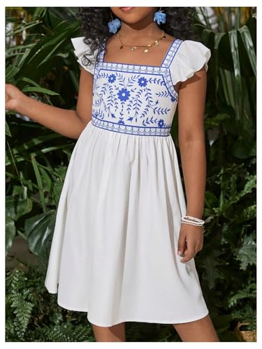 Floerns Girl's Ruffle Sleeve Bowknot Backless A Line Dress Square Neck Beach Dresses4