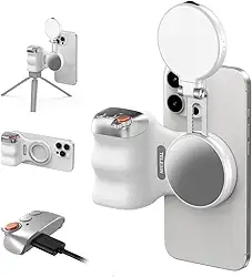 TELESIN Kit criador - Alça magnética para câmera de telefone com foto divertida + kit de luz magnética para selfie C03 (branco) compatível com selfies iPhone e Android/fotografia/TikTok/Chamadas de
