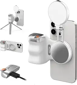 TELESIN Kit criador - Alça magnética para câmera de telefone com foto divertida + kit de luz magnética para selfie C03 (branco) compatível com selfies iPhone e Android/fotografia/TikTok/Chamadas de