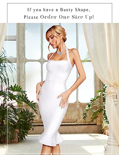 Image of houstil Women's V Neck Halter Fishtail Bandage Bodycon Dress Party