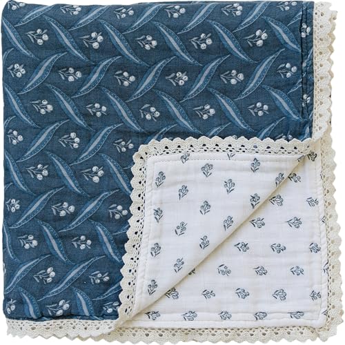 Image of Mebie Baby Muslin Quilt, Navy Berry and Cream Berry, 100% Cotton Baby Blanket for Girls and Boys, Newborns to Toddler, Soft Swaddle Blanket, 47 inchx47 inch
