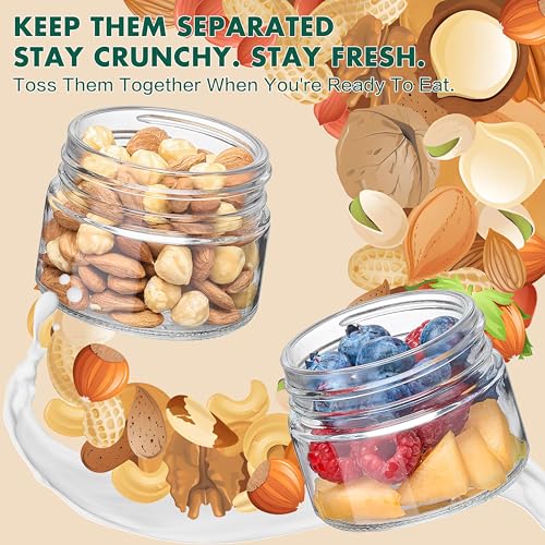 Danmu Art Glass Overnight Oats Jars with Lids - Dual-Layer Breakfast Pots for Yoghurt Parfait Chia Pudding Granola, Meal Prep Containers with Separate Toppings, Mason Jar for Healthy Snacks Lunch - Image 3