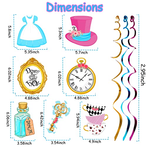Image of 20Pcs Alice Hanging Swirl Decorations for Wonderland Theme Birthday Party, Baby Shower, Girl First Birthday, Tea Party Decorations