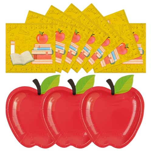 40 PCS Back to School Apple Paper Plates and Napkins Decorations First Day of School Disposable 7 Inch Dessert Plates Tableware Set for Composition Notebook Classroom Pre K Teacher Party Supplies