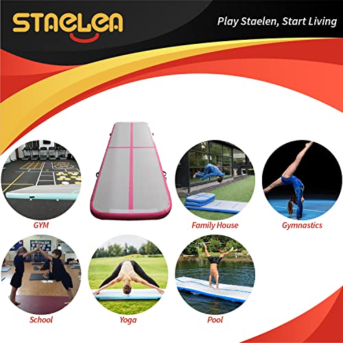 Staelea Inflatable Air Gymnastics Mat 10 Ft Training Tumbling Mat(Pink)，The 4-Inch Thick Inflatable Yoga Mat For The Home,For Family/Training/Cheerleading/Yoga/Water Sports #TOP4