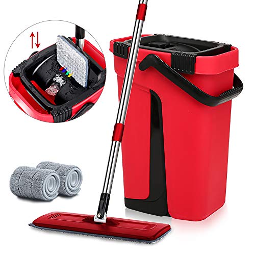 WElinks Juego de fregona de Lavado a Mano con rotación de 360°, mopa para Limpieza de Suelos 2 en 1, mopa mágica de Limpieza en húmedo y seco para Limpiar el Suelo