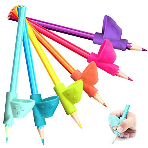 Pencil Grips,Pencil Training Grips Posture Correction Colorful Finger Grips Ergonomic Writing Handwriting Holder Trainer for Children,Preschools,Kids,Adults and The Old with Arthritis,6 Packs