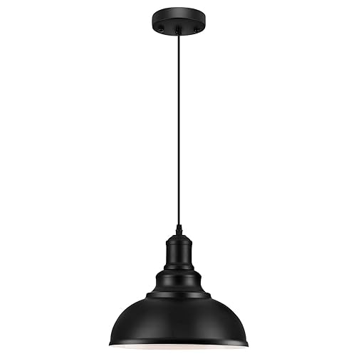 LOEHINLE Pendant Lighting Vintage Industrial Fixtures, Black Metal Farmhouse Lights,