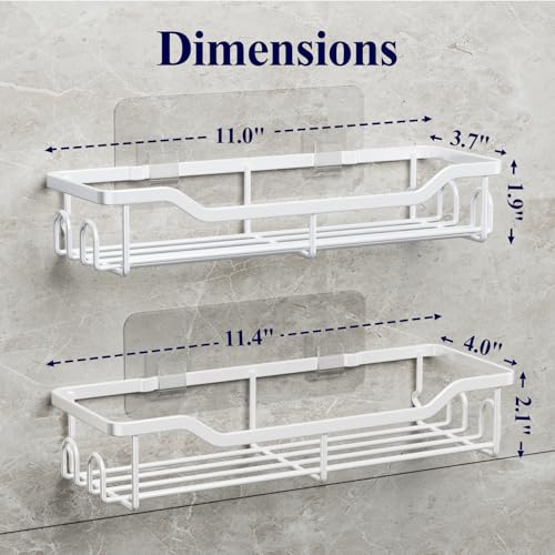 Image of Kitsure Shower Caddy Large - Adhesive Shower Organizer, Stainless Steel Shelf for Inside Shower, No Drill Bathroom Organizers and Storage, Home Decor Accessories, 2 Pack, White