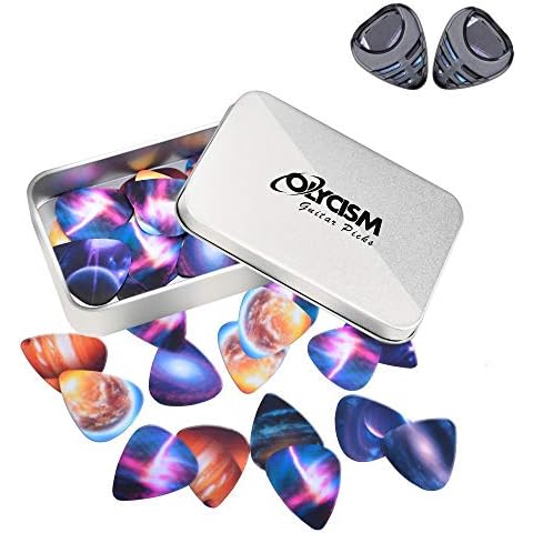 Olycism Guitar Picks 15pcs with 2pcs Pick Holders Guitar Plectrums for Electric Acoustic Bass Guitar including 0.46mm 0.71mm 0.96mm Picks Cover
