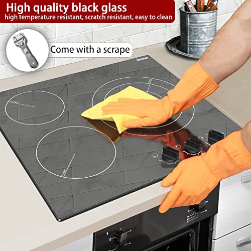 Karinear 24'' Electric Cooktop 3 Burners Ceramic Cooktop, Built-in Electric Stove Top Knob Control, Hot Warning, Over-Temperature Protection, 9 Power Setting, 220-240v, 5700W, Hard Wire (No Plug)