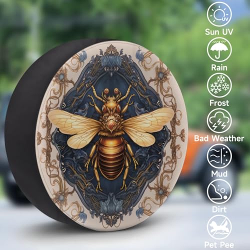 Image of Spare Tire Cover for RV Trailer, Retro Bee Tire Covers Universal Fit for Travel Trailer Camper Jeep RV SUV Truck Waterproof Wheel Cover (16 inch for Diameter 29 inch - 31 inch)