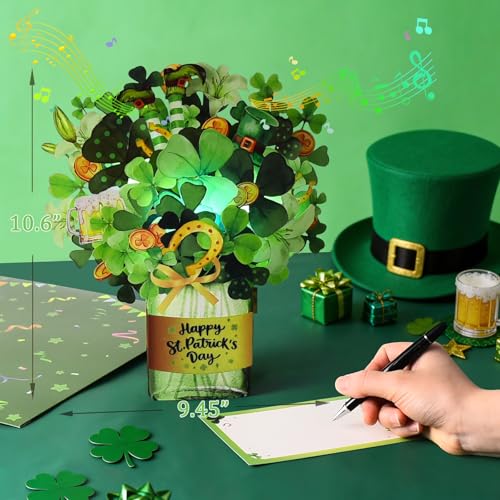 Image of St Patricks Day Cards, Pop Up Musical Lights Up Happy Saint Patrick's Card
