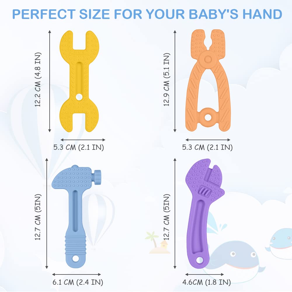 OSDUE Massaggia Gengive Neonati, 4 Pezzi Giocattoli per La Dentizione, Massaggiagengive Neonato Silicone, Senza BPA, per Molar Lenire i Bambini, Regalo Neonato 3+ Mesi Maschio e Femmina