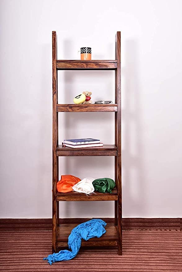 Green Wood Decor Wood Ladder Book Shelf Book Case for Home and Office