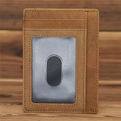 Slim Wallet Front Pocket Minimalist Leather RFID Blocking Medium Size (Yellowish brown)3