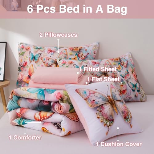 Image of A Nice Night Colorful 3D Butterfly Bedding Full Kids Comforter Set