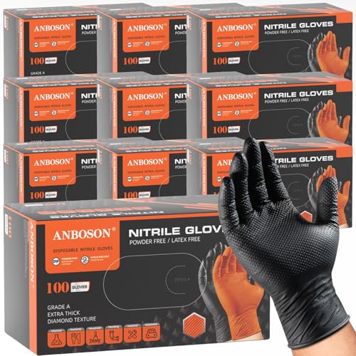 Image of 10 Mil Heavy Duty Mechanic Nitrile Gloves, Black Large 1000 Count | Diamond Grip, Latex Free Disposable Chemical Resistant Rubber Gloves for Industrial,Workshops, Auto Repair,Janitorial,Food