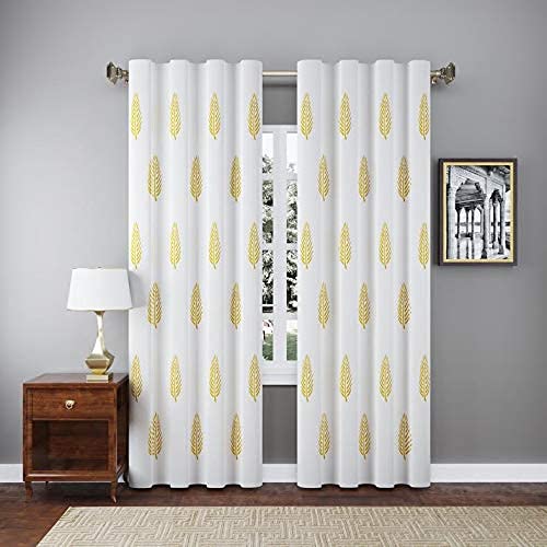 Image of LINENWALAS Cotton Curtains for Long Door Set of 2, Linen Textured Long Doors Curtains for Home Decor, Hangs Elegantly with Back Loops (4.5ft x 10 ft, Musratd Leaf)