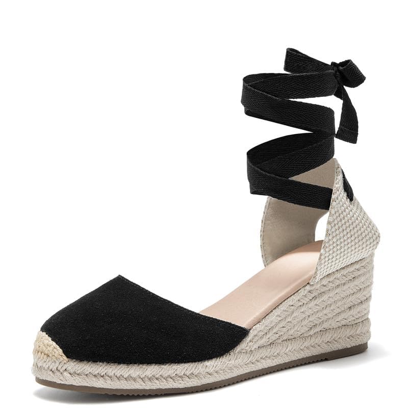 Image of Womens Espadrille Wedge Sandals Closed Toe Platform Lace Up Ankle Strap Slingback Summer Dress Shoes