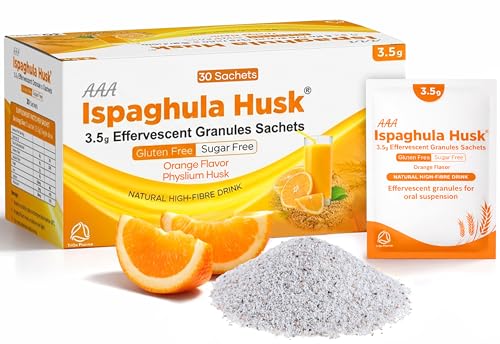 AAA Ispaghula Husk Orange Flavor 30 Sachets |Natural High Fibre Drink | Effervescent Granules Sachets