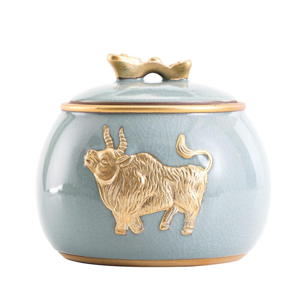 CMBSSTFC Puszki na herbatę Ceramiczne puszki na herbatę, Puszki malowane złotem, Zamknięte puszki odporne na wilgoć, Puszki do przechowywania herbaty w gospodarstwie domowym Puszka na herbatę