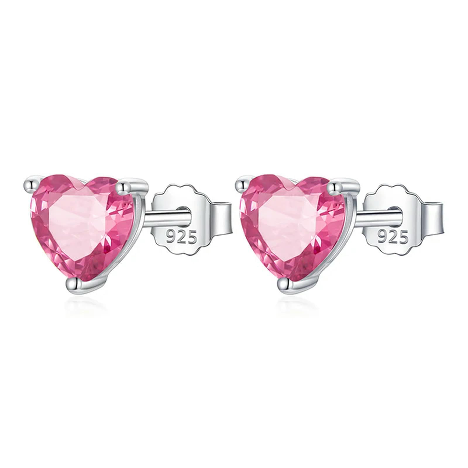 WZGWDC 925 Sterling Silber Mode Damen Schmuck Herz mit CZ Ohrstecker Geschenk für Mädchen Dame