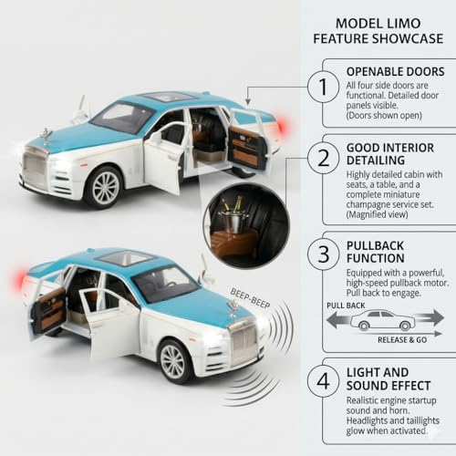 Image of Rolls-Royce Phantom Luxury Sedan 1:36 Scale Die-Cast Metal Car Model - Openable Doors Pull-Back Alloy Collectible Toy Car