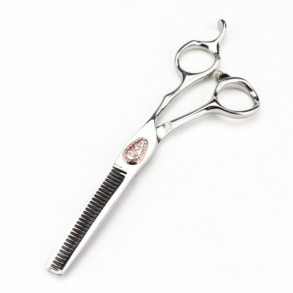 Forbici da Taglio per Capelli, Forbici Professionali in Acciaio 440C da 6 Pollici, Forbici per Capelli con Gemme argentate, Forbici per sfoltire i Capelli, Forbici da Bar,Forbici per sfoltire-B