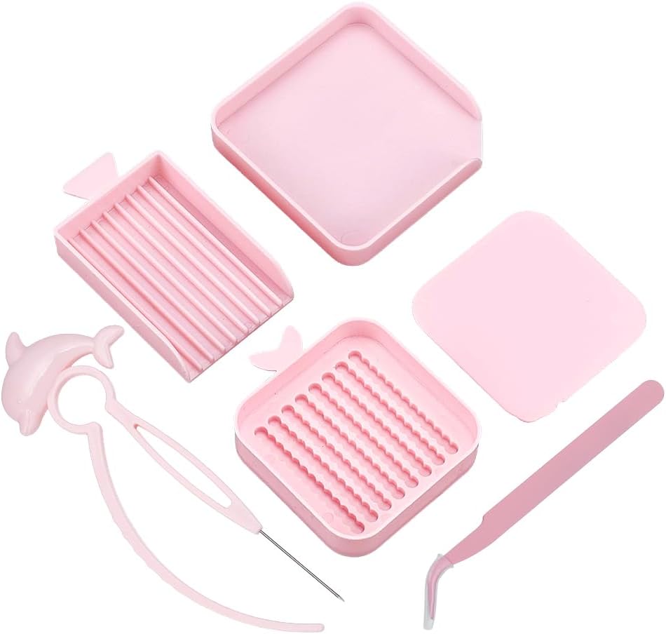 6pcs 2.6mm Fuse Beads Kit with Single Needle Tweezer & Aligner Tray & Picking Tray & Shovel Fuse Tool for Melty Beads Crafting DIY Pixel Art Crafts Jewelry Making Projects (Pink)