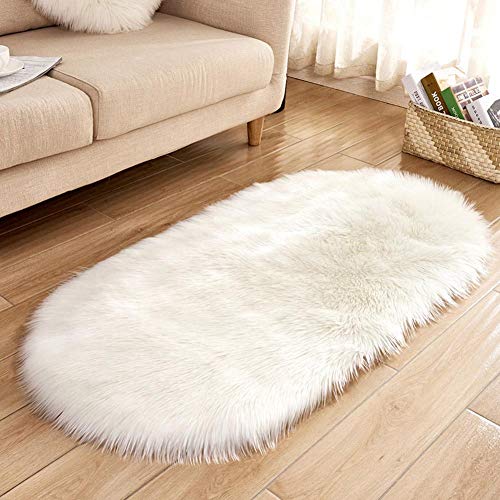 Jannyshop De Luxe Doux Ovale Faux En Mouton De Couverture De Chaise Coussin De Siège En Peluche De Fourrure Pour La Chambre, 2 × 3.9ft