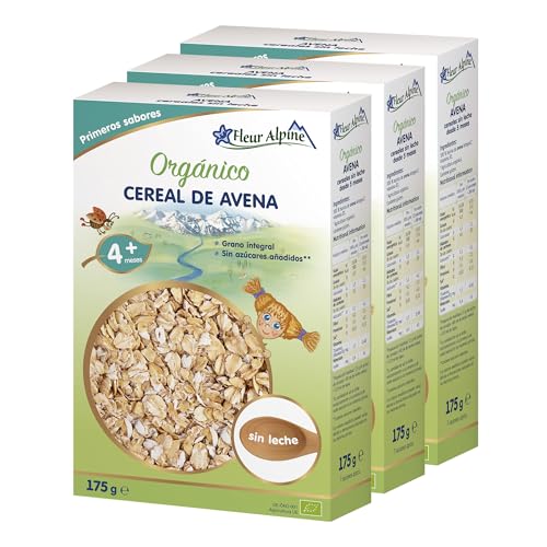 FLEUR ALPINE Alimentos para Bebés | Paquete x3 Cereales Orgánicos de Avena - Gachas de Avena para Desayunos | Gachas Nutritivas e Instantáneas Sin Gluten 4+ Meses Sin Azúcares Añadidos | 3x7 Porciones